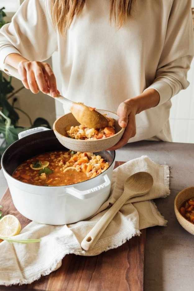serving moroccan vegetable stew