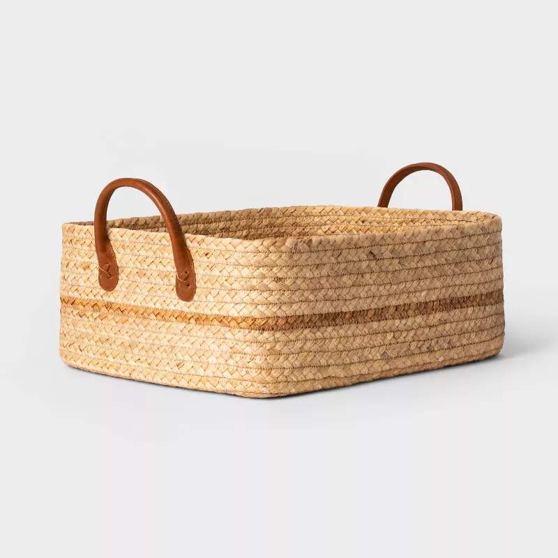 Braided Water Hyacinth Folio Basket With Faux Leather Handles - Threshold&amp;trade;: Storage &amp;amp; Organization, 11" Cube Compatible