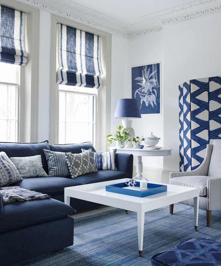 Blue painted room with colorful accessories