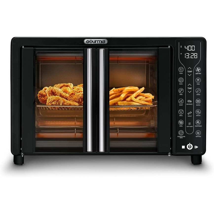 Gourmia French door air fryer against a white background.