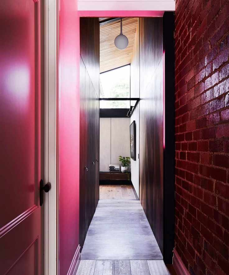 Bright pink painted hallway