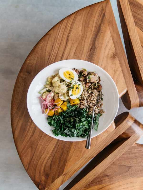 Seasonal Warm Farro Bowl with Roasted Cauliflower and Kale