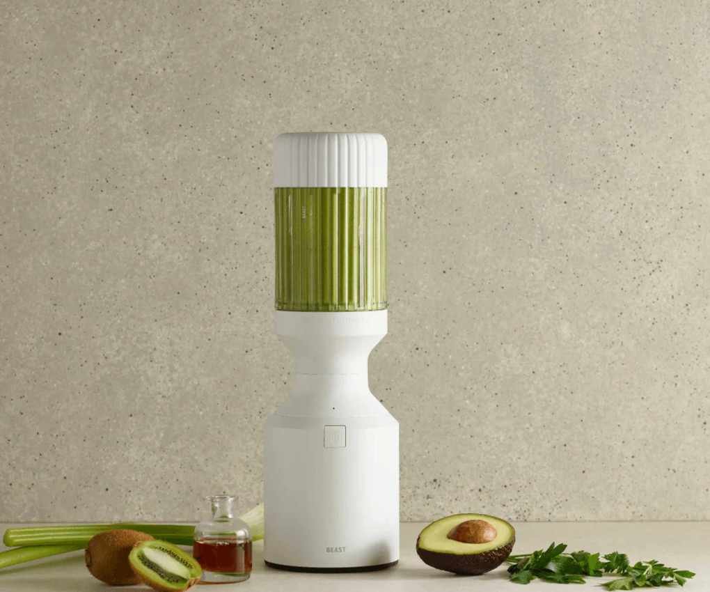 Beast Blender blending a green smoothie