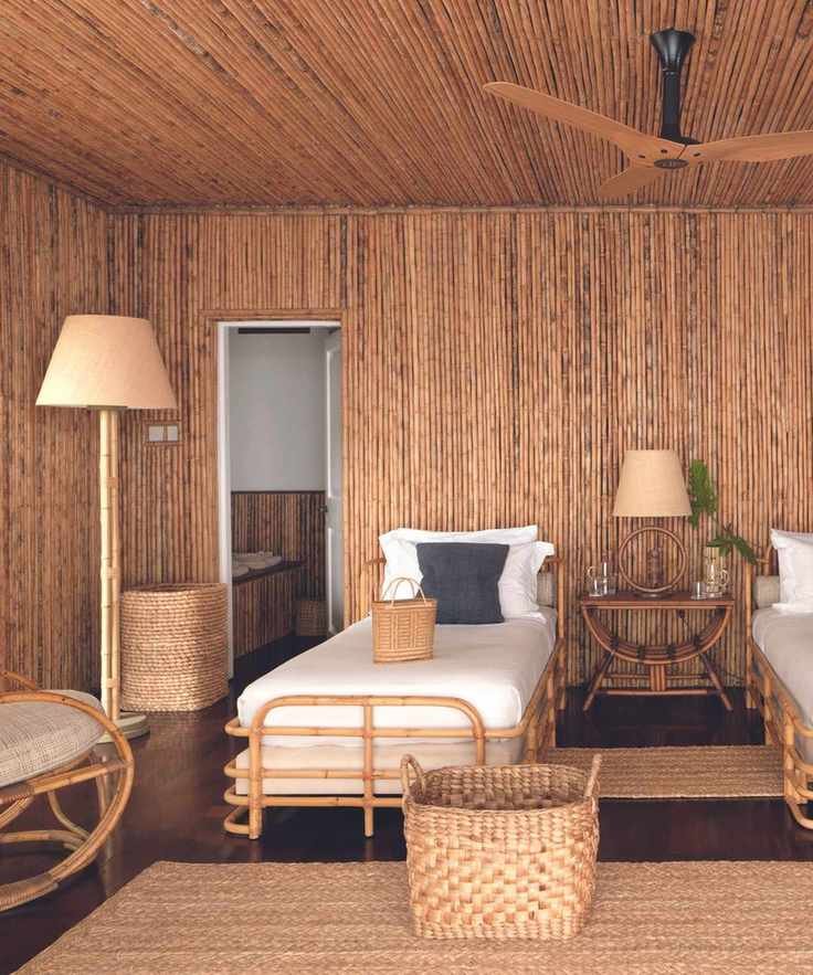 bedroom with cane walls and bed