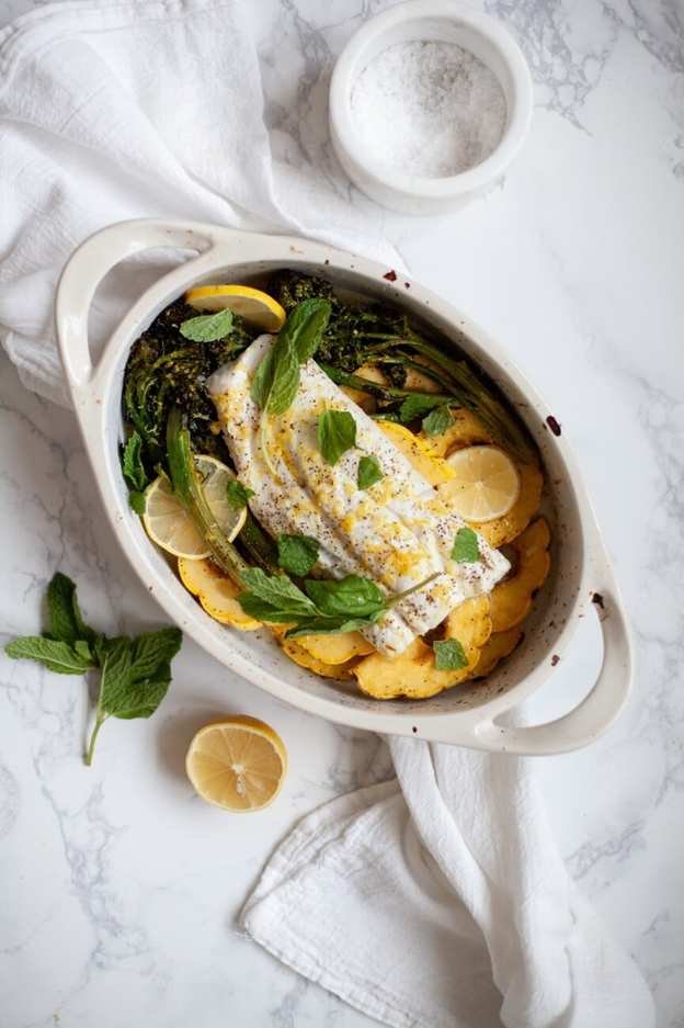 slow roasted cod with broccolini
