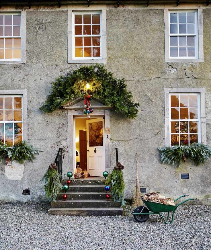 Christmas foliage framing a door