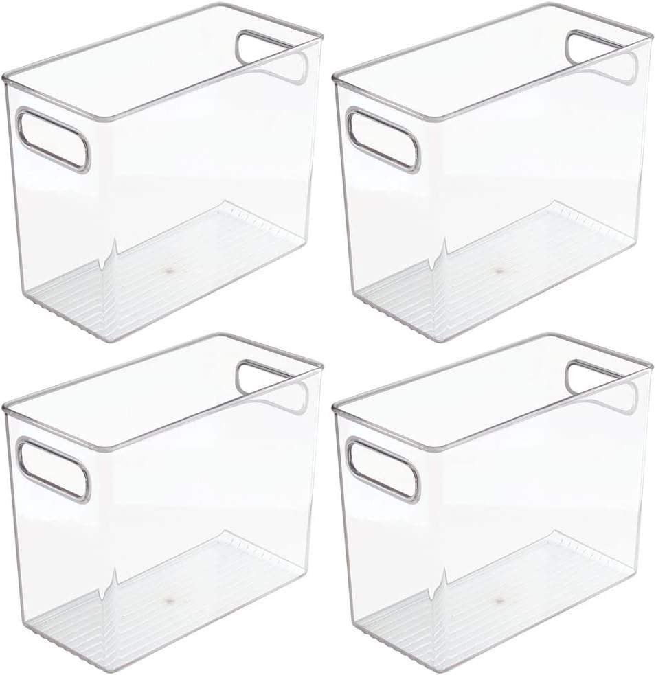 Mdesign Plastic Tall Food Storage Organization Container Bin With Handles for Kitchen, Pantry, Cabinet, Fridge/freezer, Countertop - Organizer for Snacks/appliances, Ligne Collection, 4 Pack, Clear