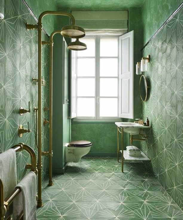 Stunning Green Bathroom in an Art Nouveau Apartment Revamp