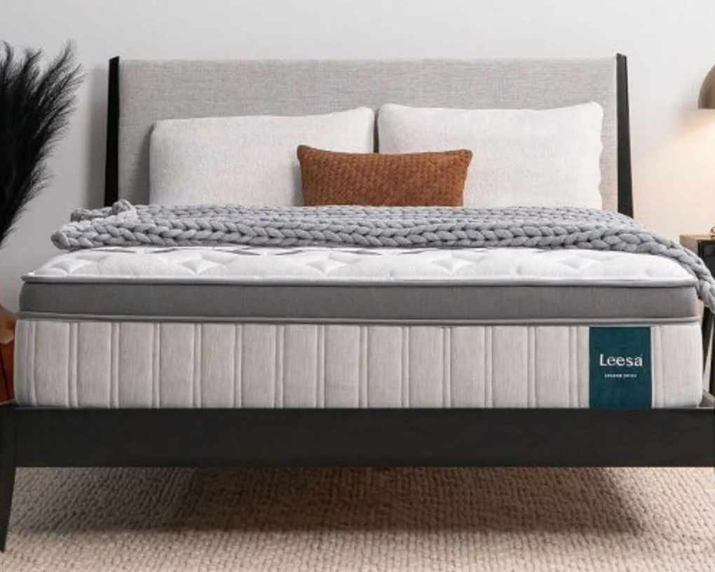Leesa Legend Chill Hybrid Mattress on a black bedframe.