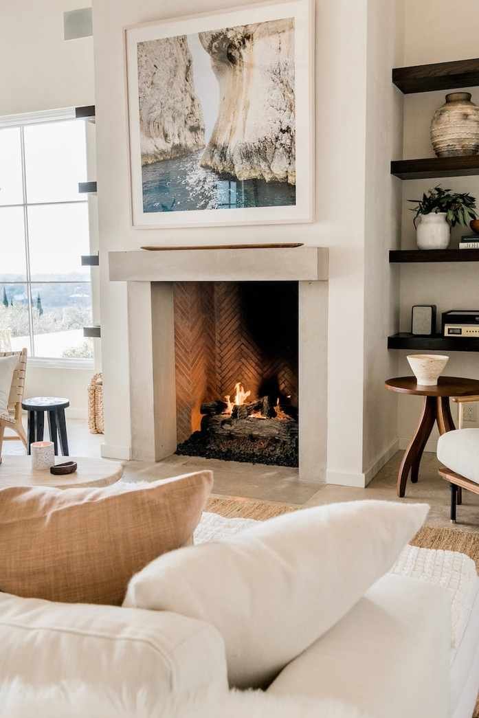 modern fireplace - neutral living room in Austin