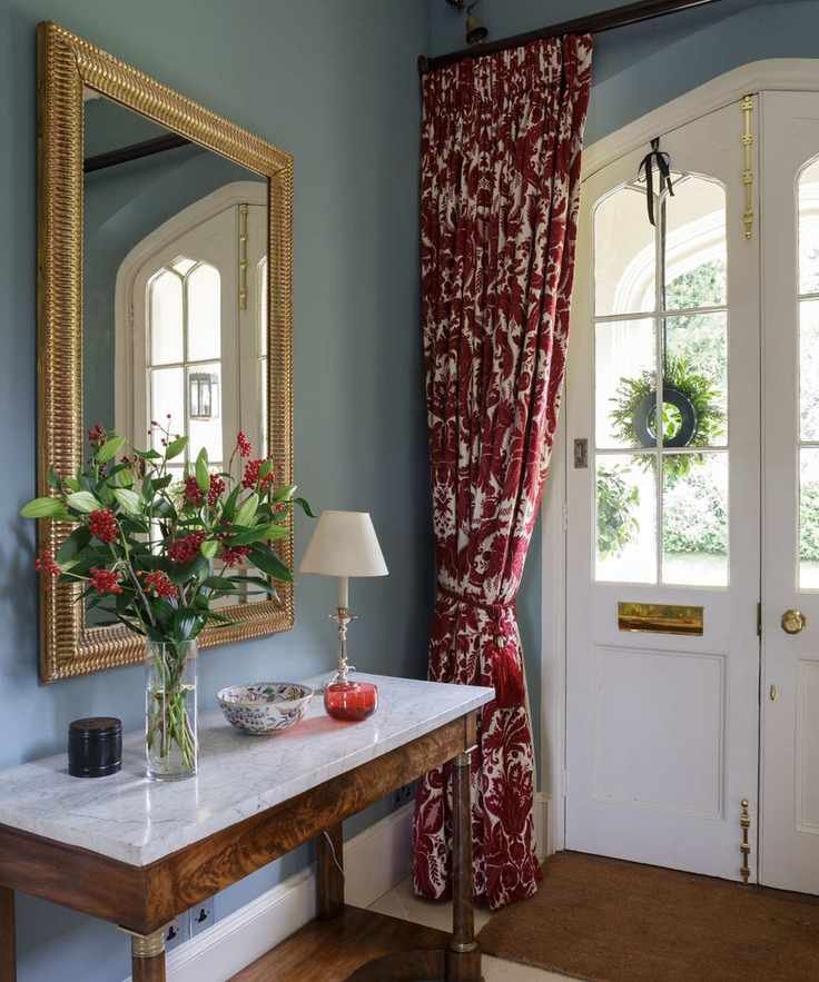 Hallway with blue and red color contrast