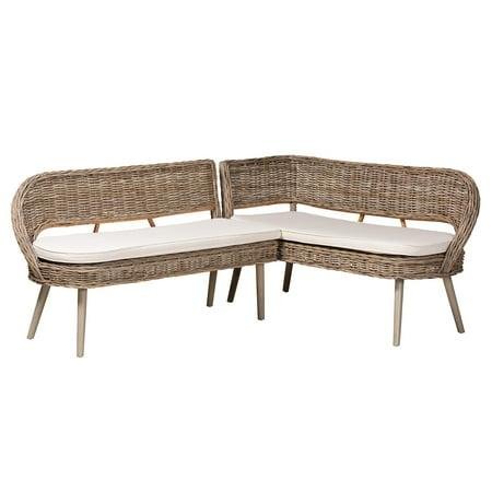 Bali & Pari Raisa Rattan Boho Dining Nook Banquette Set, Greywashed