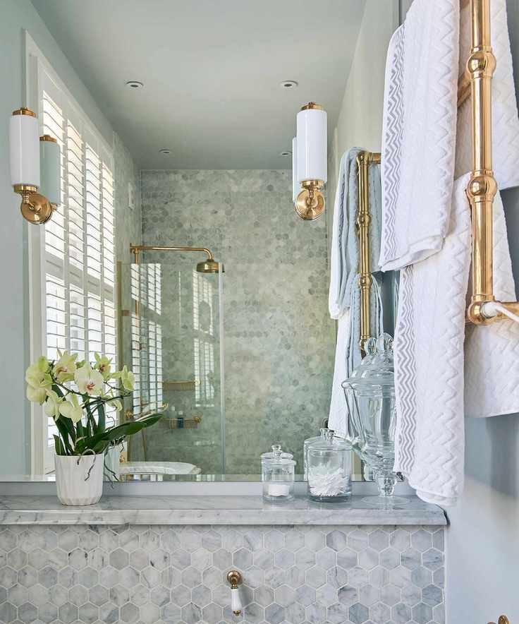 Pale blue wet room lighting ideas.
