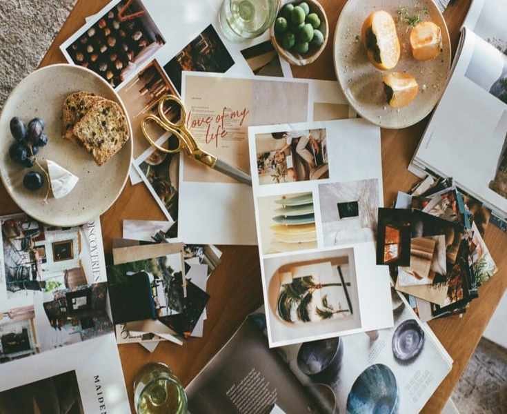 Vision board party decor with organic textures and soft lighting