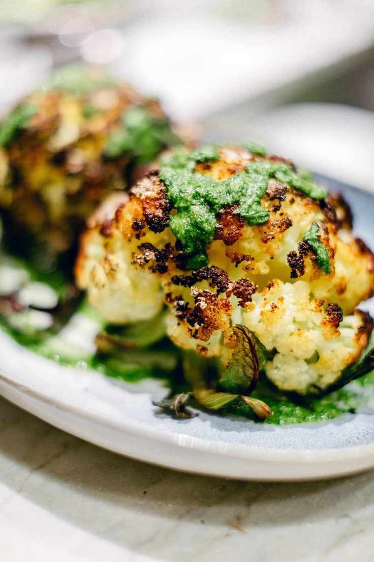 Delicious Whole Roasted Cauliflower with Zesty Salsa Verde