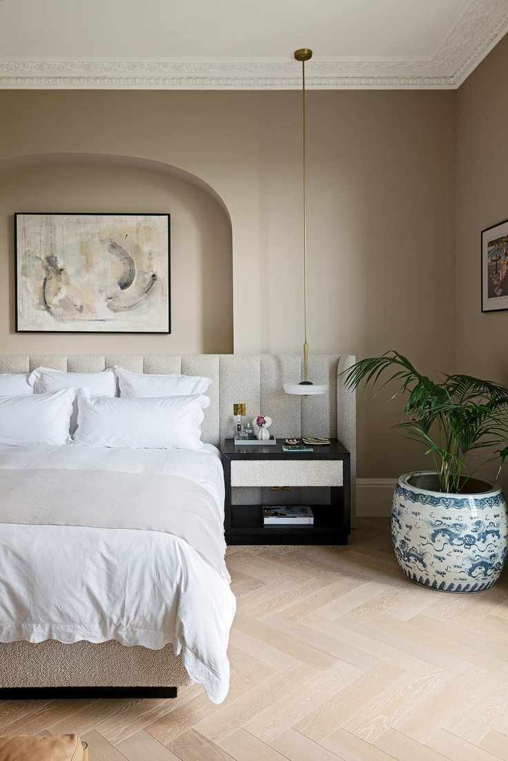 Elegant parquet wood flooring in a bedroom