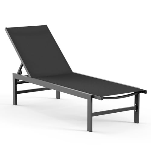 Vexwalx Outdoor Lounge Chair for Pool, Aluminum Chaise Lounge Chairs With 5-Position Recliner, Patio Lounge Chair for Backyard, Poolside, Deck, Lawn (black)