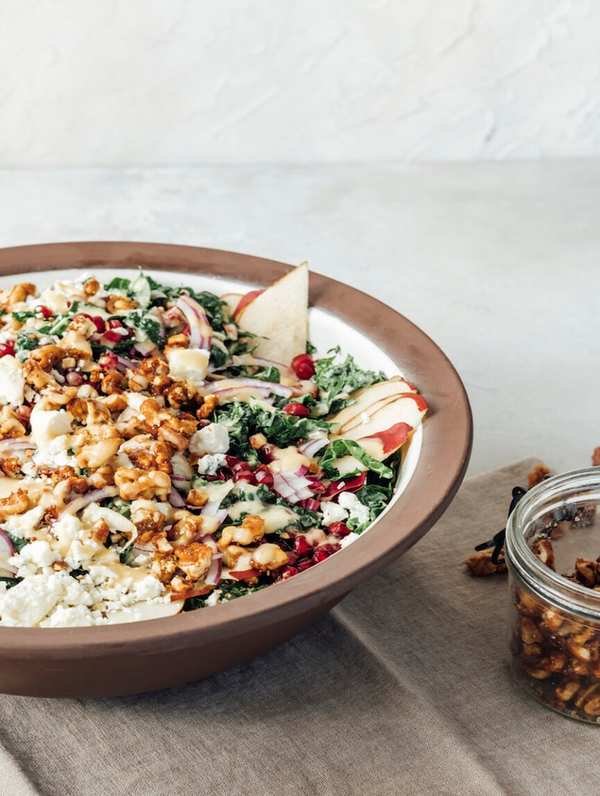 Christmas Salad with Kale, Mustard Shallot Vinaigrette