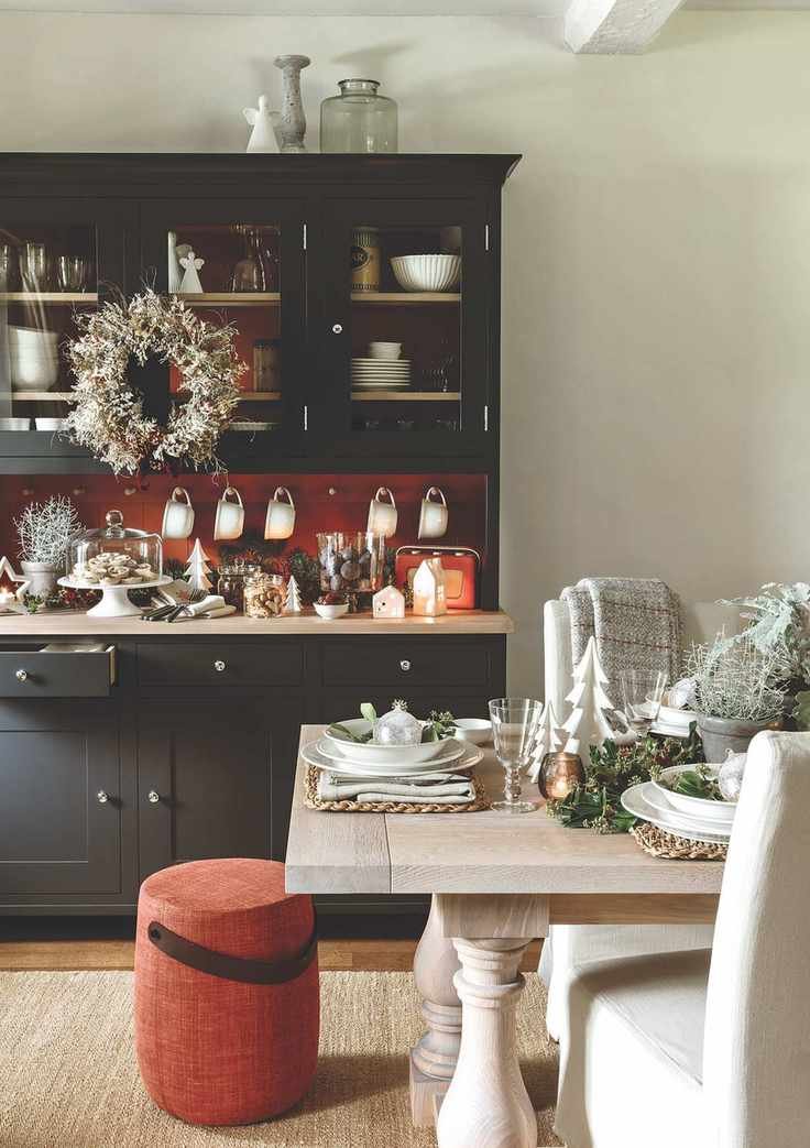 Christmas dining table decorated with foliage