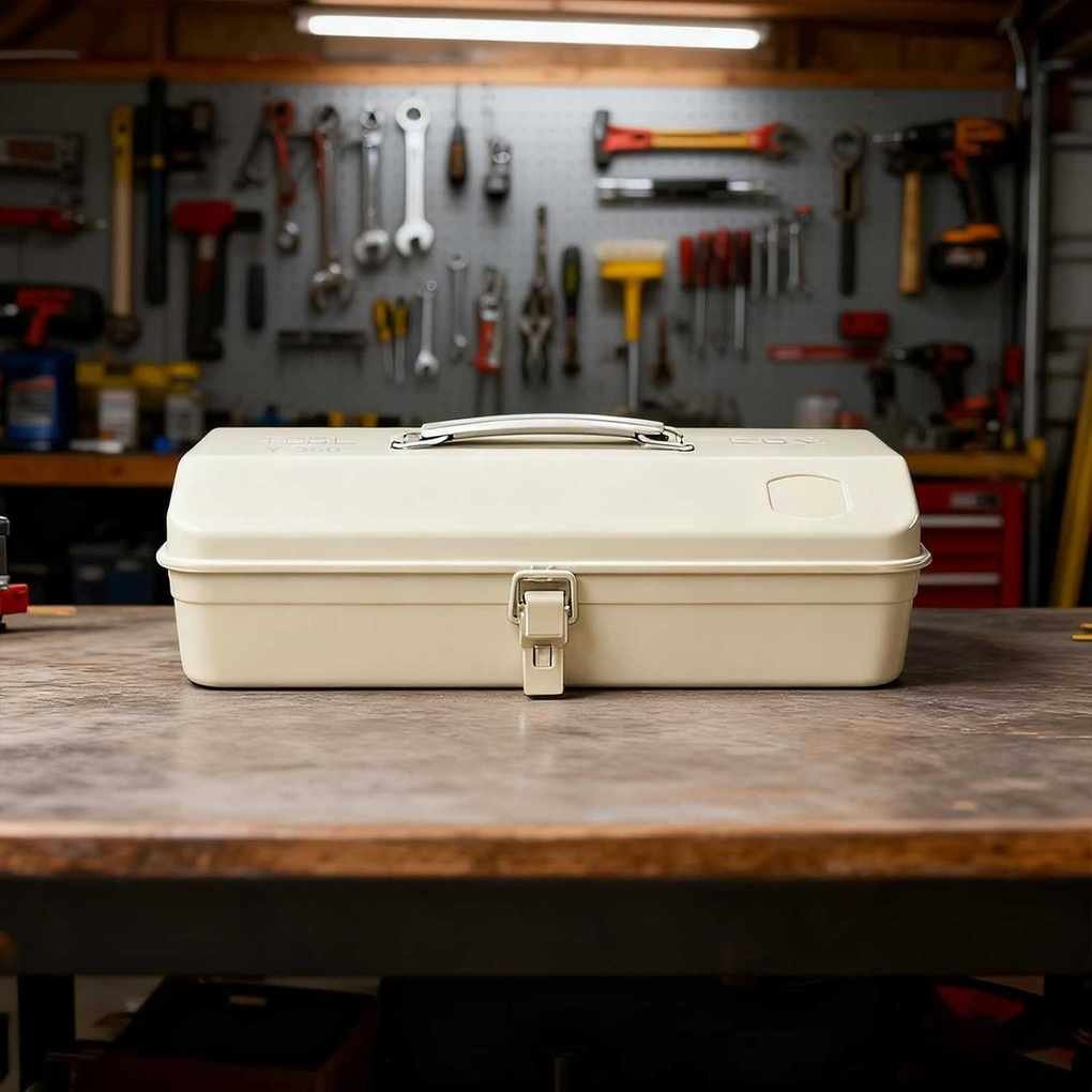 Zxtdbmbb Milky White Portable Metal Tool Box Hip Roof Style With Metal Latch Closure Tool Chest for Household Workshop Car,14.2"
