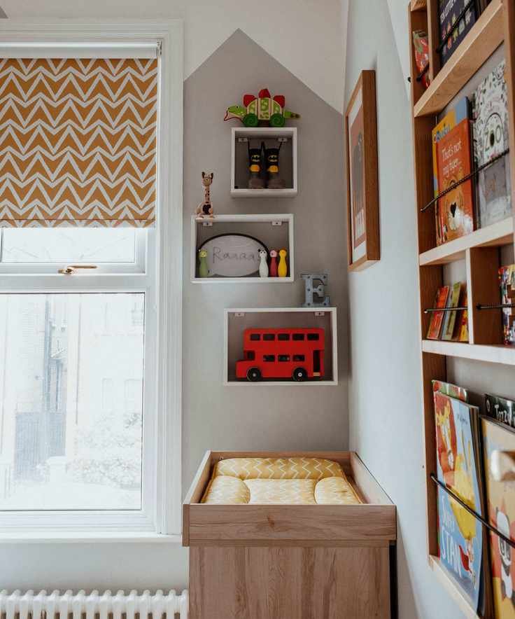 Painted kids bedroom with grey abstract design