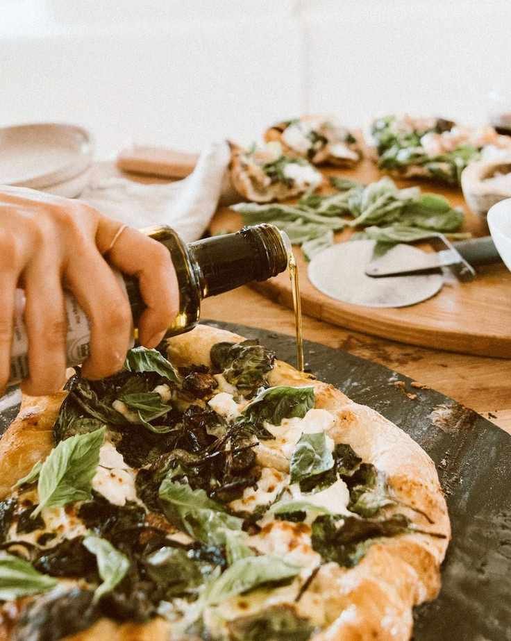 Spinach Ricotta Pizza Topped with Garlicky Olive Oil