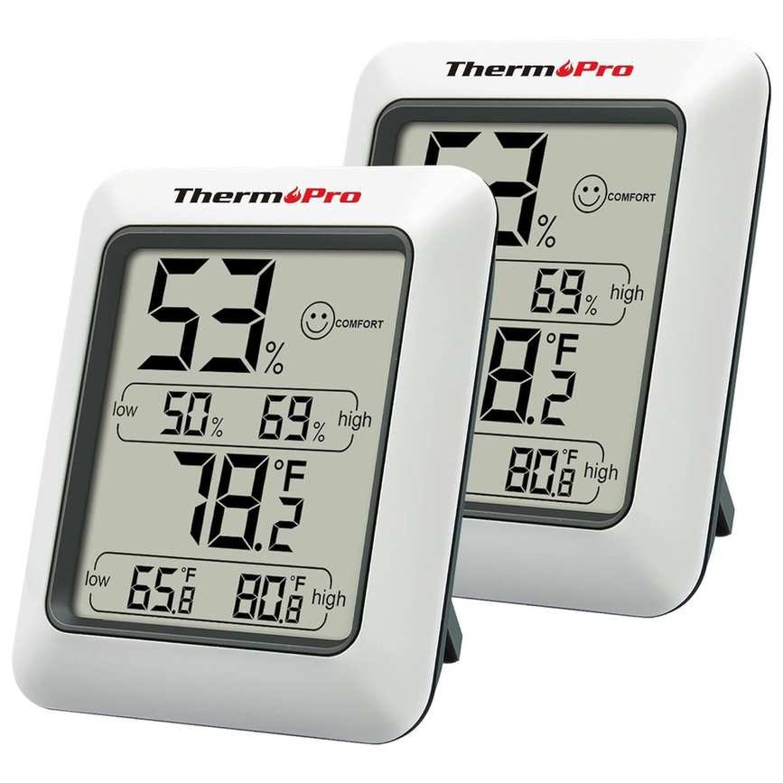 A silver set of digital hygrometers
