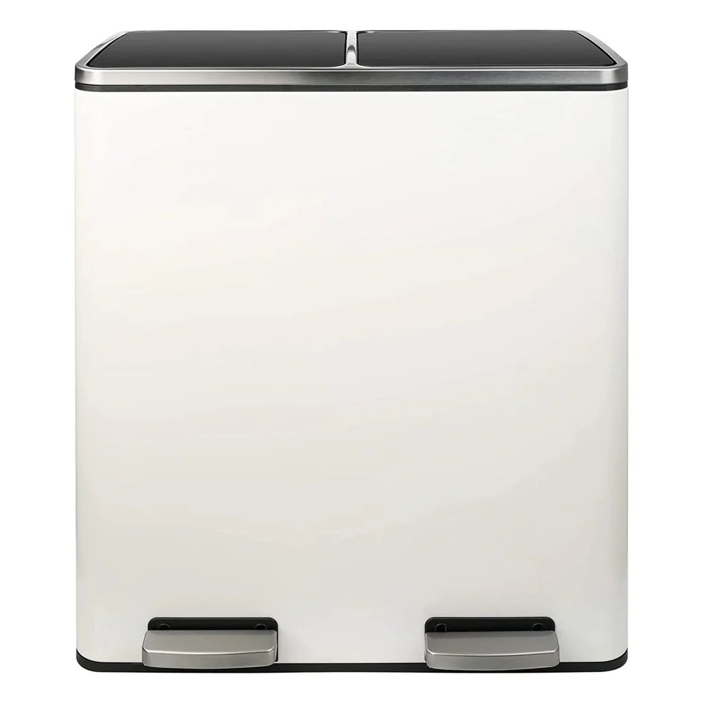 Dual Trash Can 16 Gal (60L) Stainless Steel Large Kitchen Rubbish Bin  with Removable Inner Buckets